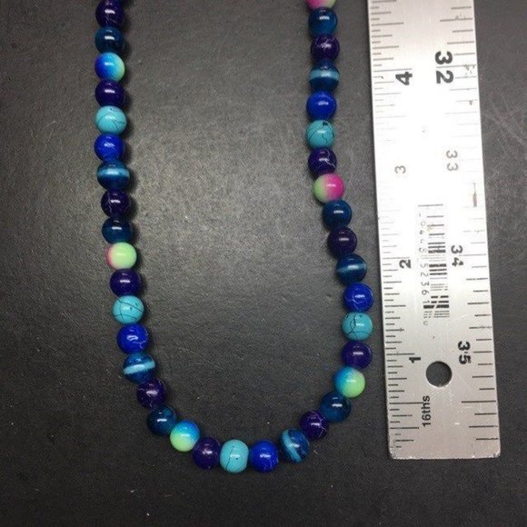 Long Toggle Necklace Silver Turquoise Blue Purple Pink Retro BoHo - Picture 7 of 9